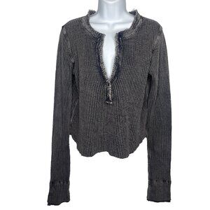 Free People FP One Colt Thermal Shirt Top Size M Washed Gray Waffle Knit